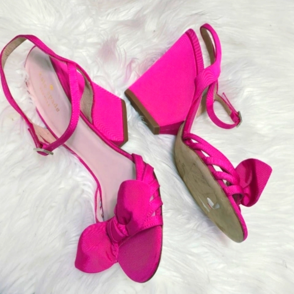 Kate Spade New York Bridal Bow Pink Wedge Sandals Size 8B - Picture 5 of 7
